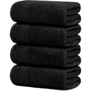 Tens Towels Pack of 4 Extra Large Bath Towels 30 x 60 Inches, 100% Cotton, Larger & Lighter Weight, Quicker to Dry, Super Soft and Absorbent, Perfect for Bathroom, Black