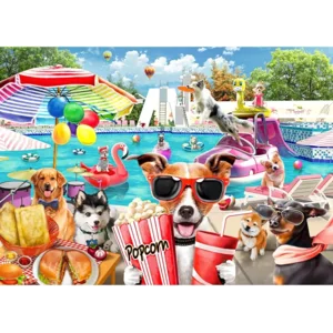 HUADADA Jigsaw Puzzles for Adults 1000 Pieces, Dogs Pool Party Interlock Perfectly No Dust, Home Decors Family Challenge Toys for Men Women Elders Seniors (27.5"x19.6"), 1:1 Poster