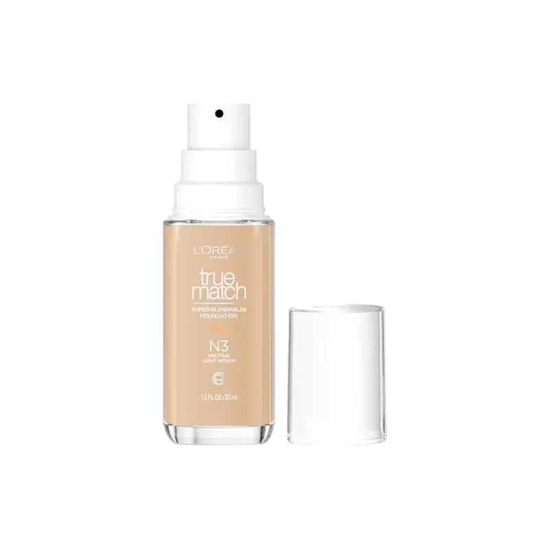L'Oreal Paris True Match Super-Blendable Foundation, Medium Coverage Liquid Foundation Makeup, N3, Light Medium, 1 Fl Oz