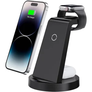 3 in 1 Charging Station for iPhone, Wireless Charger for iPhone 17 16e 16 15 14 13 12 11 X Pro Max & Apple Watch - Wireless Charging Station for AirPods 4 3 Pro