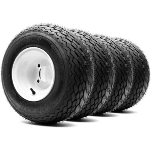 8" Steel Golf Cart Wheels Glossy White and Arisun Turf Sail (18/8.5-8) Golf Cart Tires - Set of Four