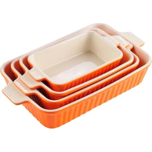 MALACASA Bakeware Set of 4, Porcelain Baking Pans Set for Oven, Casserole Dish, Ceramic Rectangular Baking Dish Lasagna Pans for Cooking Cake Kitchen, Orange(9.4"/11.1"/12.2"/14.7"), Series BAKE.BAKE