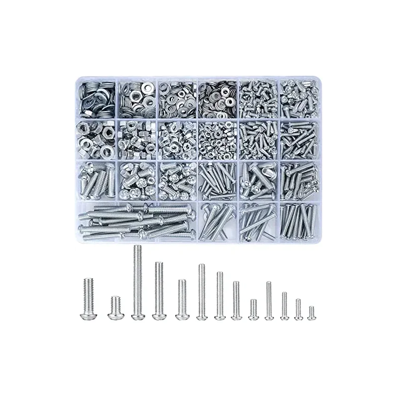 1080 Pcs Screws Bolts and Nuts Assortment Kit, Metric Machine Screws and Nuts and Flat Washers, M3/M4/M5/M6 Cross Slotted Round Head Bolts Sets (C)