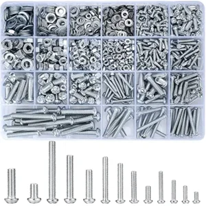 1080 Pcs Screws Bolts and Nuts Assortment Kit, Metric Machine Screws and Nuts and Flat Washers, M3/M4/M5/M6 Cross Slotted Round Head Bolts Sets (C)