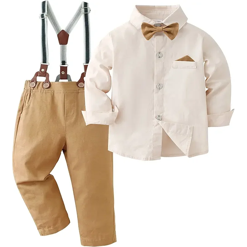 DISAUR Baby Boy Clothes Suits Toddler Dress Shirt With Bowtie Suspender Pants Outfit Sets Gentleman Wedding 1-6 Years