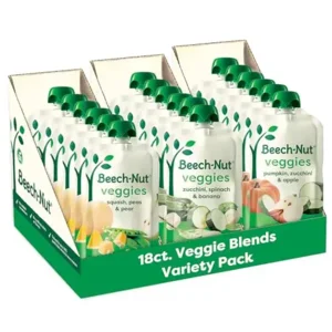 Beech-Nut Baby Food Pouches Variety Pack, Veggie Purees, 3.5 oz (18 Pack)