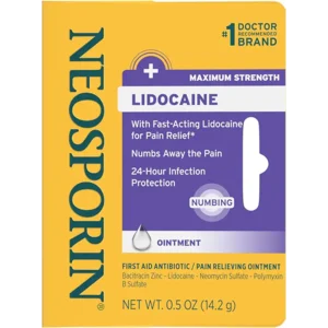 Neosporin + Lidocaine First Aid Antibiotic Ointment, Maximum Strength & Fast-Acting Topical Pain Reliever, 24-Hour Infection Protection That Numbs Away The Pain, Bacitracin Zinc, 0.5 oz