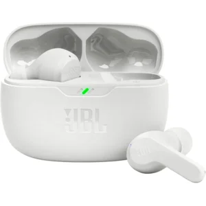 JBL Vibe Beam - True Wireless JBL Deep Bass Sound Earbuds, Bluetooth 5.2, Water & Dust Resistant, Hands-free call with VoiceAware, Up to 32 hours of battery life (White)