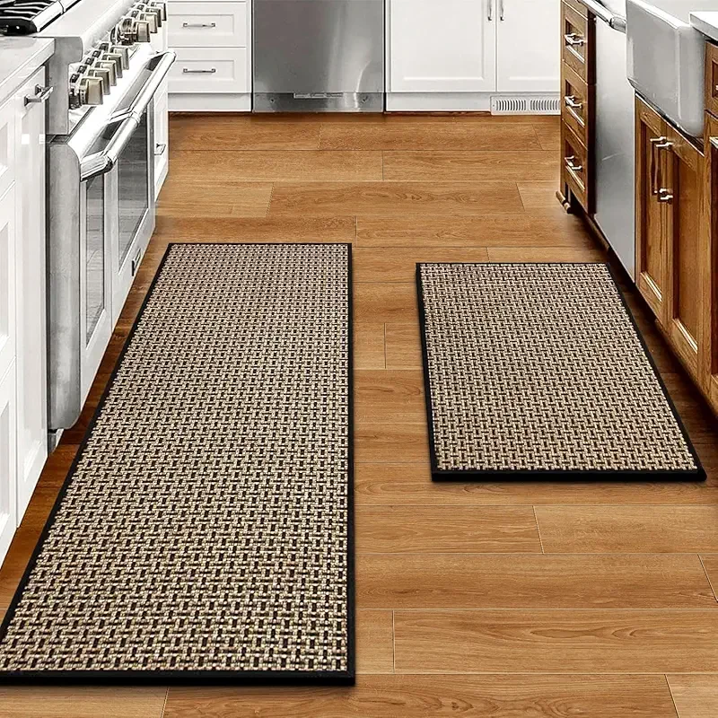 Kitchen Rugs and Mats Non Skid Washable Set of 2 PCS, Absorbent Runner Rugs for Kitchen, Front of Sink, Kitchen Mats for Floor, 17.3"x 47"+17.3"x 29" (Black)