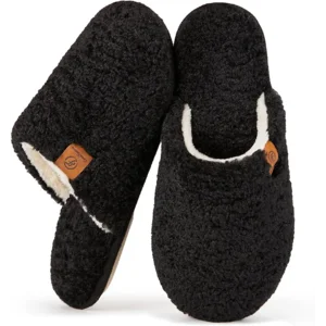 EverFoams Women's Fuzzy Slip-on Slippers Warm Cozy Soft Lightweight Memory Foam Indoor House Shoes