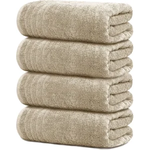 Tens Towels Pack of 4 Extra Large Bath Towels 30 x 60 Inches, 100% Cotton, Larger & Lighter Weight, Quicker to Dry, Super Soft and Absorbent, Perfect for Bathroom, Beige