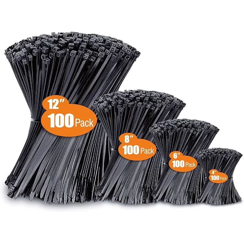 Zip Ties Assorted Sizes(4”+6”+8”+12”), 400 Pack, Black Cable Ties, UV Resistant Wire Ties by ANOSON