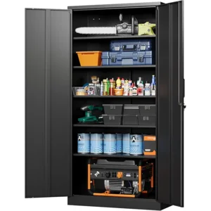 Letaya Metal Garage Storage Cabinets with Lock-72 Tall Tool Organizer Steel Lockers, 5 Adjustable Layers Shelves for Home,Office,Warehouse,Garage,(Black-72“)