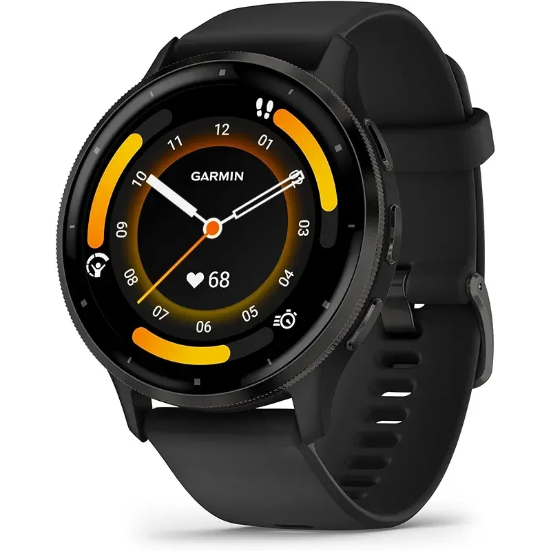 Garmin Venu 3 Slate Stainless Steel Bezel 1.4-Inch AMOLED Touchscreen Display Smart Watch with 45mm Black Case and Silicone Band