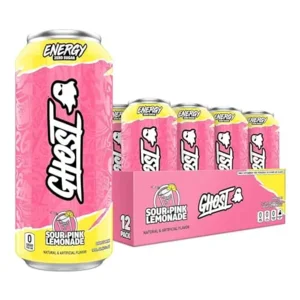 GHOST Energy Drink - 12-Pack, Sour Pink Lemonade, 16oz Cans - Energy & Focus & No Artificial Colors - 200mg of Natural Caffeine, L-Carnitine & Taurine - Gluten-Free & Vegan