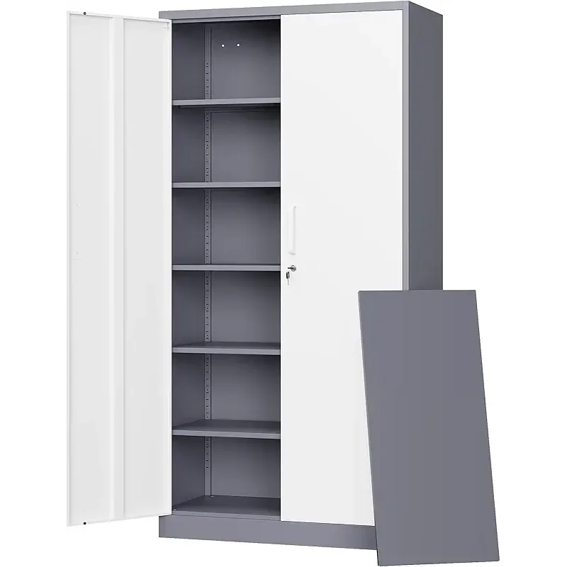 Letaya Metal Storage Cabinet with Lock Door and 5 Shelves,6 Tier Steel Garage Tool Cabinet for Home Office Utility Room 72" H X 36" W X18 D (White Gray)