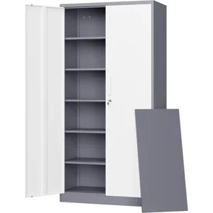 Letaya Metal Storage Cabinet with Lock Door and 5 Shelves,6 Tier Steel Garage Tool Cabinet for Home Office Utility Room 72" H X 36" W X18 D (White Gray)
