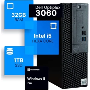 Dell Optiplex 3060 Desktop Computer | Intel i5-8500 (3.2) | 32GB DDR4 RAM | 1TB SSD Solid State | Built in WiFi | Bluetooth | Windows 11 Professional | Home or Office PC (Renewed)