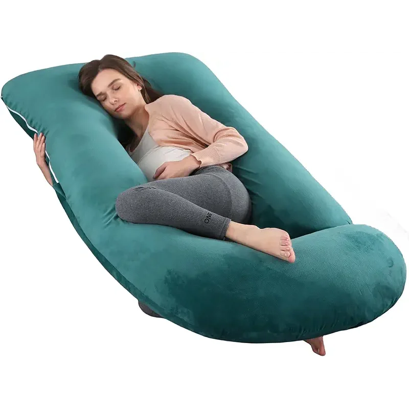 ALLOPERA Pregnancy Pillow, Full Body Maternity Pillow 57 inch, with Removable Washable Cover - Sleep Support for Legs, Back, Neck, Shoulder, HIPS, Belly, Velvet Cover (Dark Green)