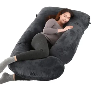 ALLOPERA Pregnancy Pillow, Full Body 57 Inch Maternity Pillow with Removable Washable Cover - Sleep Support for Legs, Back, Neck, Shoulder, HIPS, Belly for Pregnent Women, Black Grey Velvet Cover