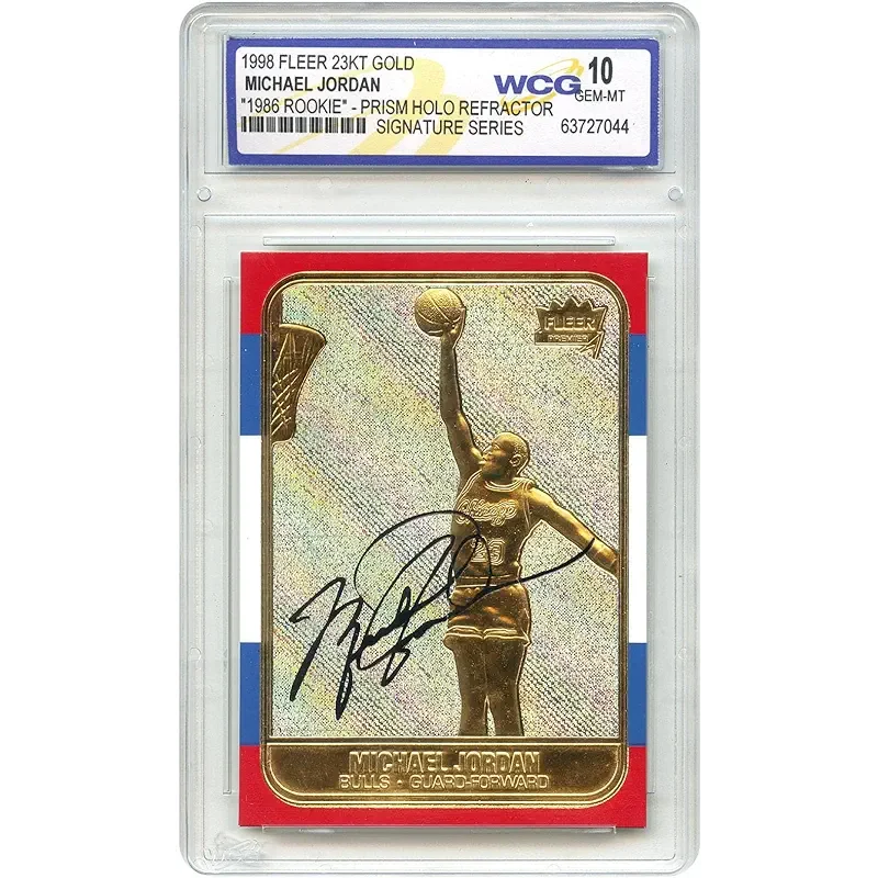 1998 Michael Jordan Fleer '86 Rookie Overstamp Signature Series 23KT Gold Card Prism Holo Refractor - Graded Gem-Mint 10