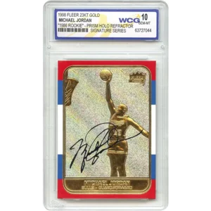 1998 Michael Jordan Fleer '86 Rookie Overstamp Signature Series 23KT Gold Card Prism Holo Refractor - Graded Gem-Mint 10
