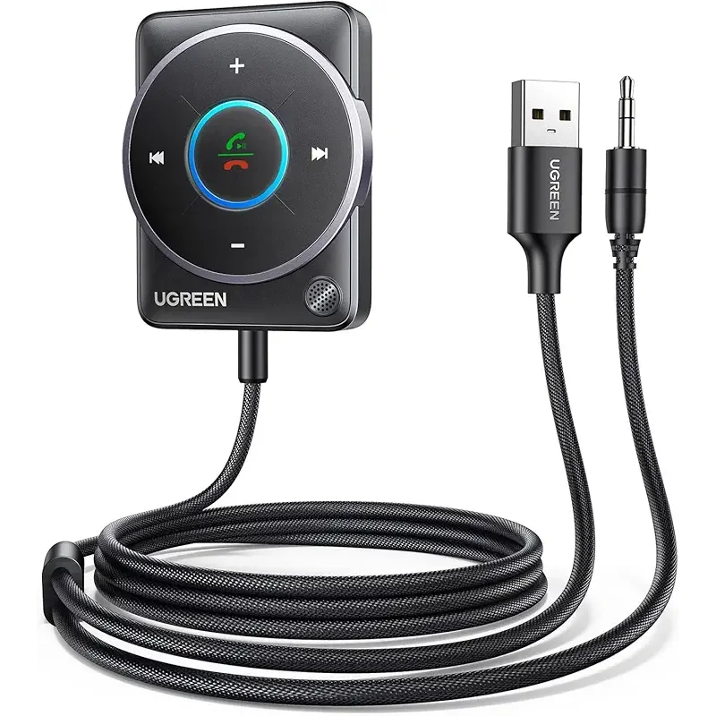 UGREEN Bluetooth 5.4 Aux Car Adapter, [Enhanced Connection & Noise Cancellation], Bluetooth Aux Receiver with Nylon Braided Cable, Plug & Play for Car Music/Hands-Free Calls/Stereo Audio