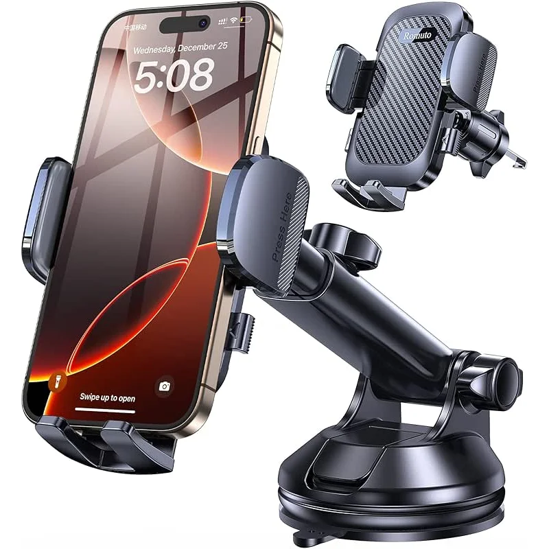 Romuto Phone Holders for Your Car Phone Holder Mount【Super Suction】 Cell Phone Mount for Car Accessories for Women Men Dashboard/Windshield/Vent Truck Stand for iPhone 17 16 Garmin GPS Vehicle Mounts