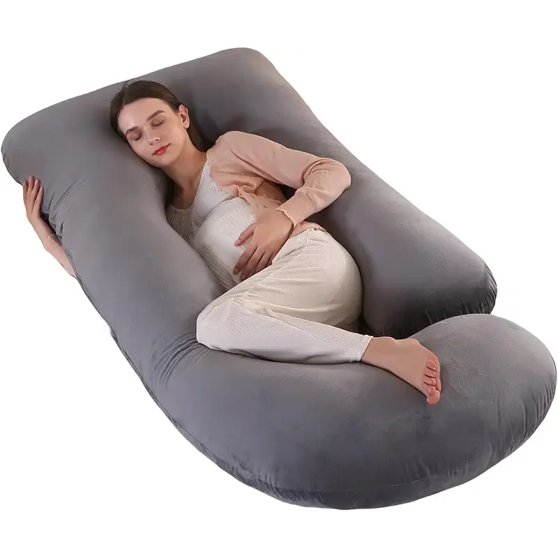ALLOPERA Pregnancy Pillow, Full Body Maternity Pillow 57 inch, with Removable Washable Cover - Sleep Support for Legs, Back, Neck, Shoulder, HIPS, Belly for Pregnent Women, Velvet Cover(Dark Grey)