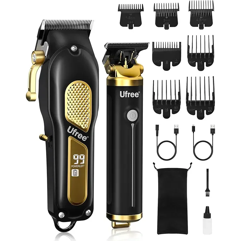 Ufree Hair Clippers for Men, Professional Clippers and Trimmers Set, Cordless Clippers for Hair Cutting, Beard Trimmer, Barber Clippers, Rechargeable Electric Shaver, Gifts for Men, Black Gold
