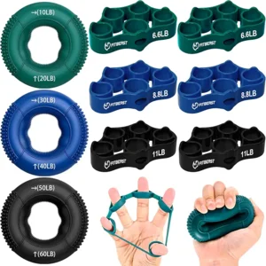 FitBeast Grip Strength Trainer, Finger Exerciser, Forearm Strengthener 9-Piece Kit, Hand Grip Strengthener Targeted Strength, Relief & Recovery
