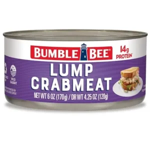 Bumble Bee Lump Crab Meat, 6 oz Can - 14g Protein & 1g Carb Per Serving - Wild Caught, Small Chunks, Drain Before Use - Packaging May Vary