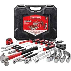 CRAFTSMAN 102-Piece Tool Kit for Home and Car, Durable Hand Tools Set with SAE and Metric Socket Set, Screwdrivers, Wrench, Hammer, Pliers, Knife, Hex Keys, Specialty Bits, Tape Measure (CMMT99449)