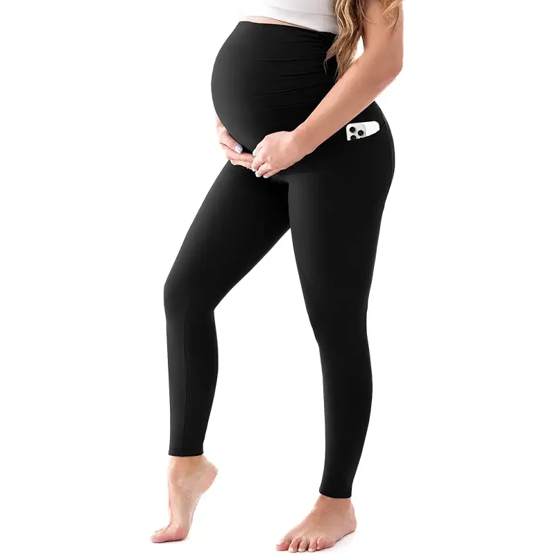 Walifrey Women's Maternity Leggings with Pockets Over The Belly,Pregnancy Yoga Pants Activewear Workout Leggings