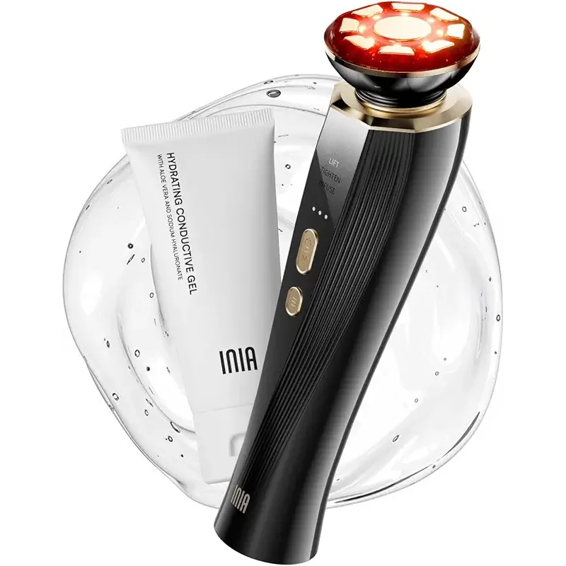 INIA 3-in-1 Red Light Therapy for Face and Neck Beauty Device for Puffiness & Skin Firming Skincare Tool (Black)
