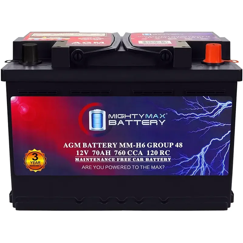 Mighty Max Battery MM-H6 Start and Stop Car BCI Group Size 48 12V 70 AH, 120RC, 760 CCA Rechargeable AGM Car Battery