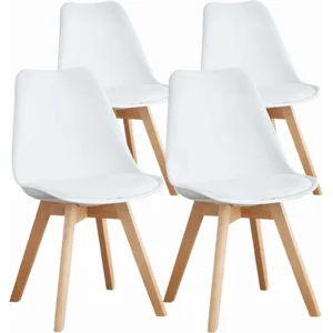 OLIXIS Set of 4 Dining Kitchen Mid-Century Modern Chairs with Wood Legs and PU Leather Cushion for Living Room Bedroom Outdoor Lounge, White