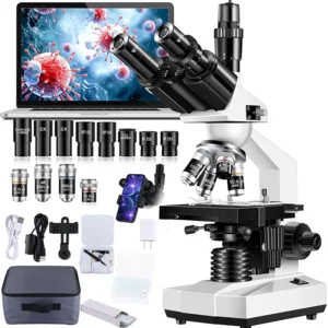 Trinocular Microscope 40X-5000X Magnification Laboratory Grade with Dual Mechanical Stage and HD USB Camera Microscope for Adults