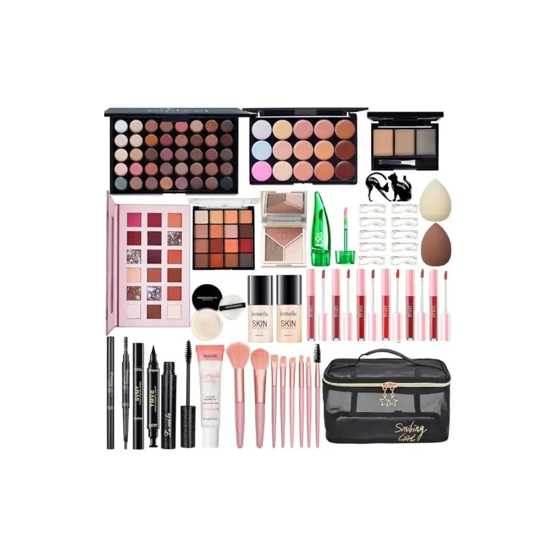 All in One Makeup Kit for Women Full Kit, Make Up Gift Set for Women, Makeup Essential Bundle Includes Foundation Face Primer Eyeshadow Contour Palette Lipstick Eyeliner Mascara Cosmetic Brush Set