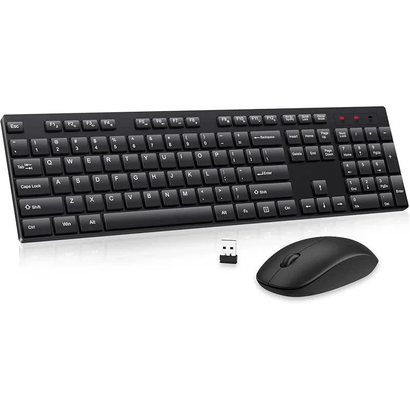 Wireless Keyboard and Mouse Combo, EDJO Silent Full Size Cordless USB Keyboard Mouse, 2.4GHz Lag-Free, Long Battery Life, for Computer, Laptop, PC, Chromebook, Windows (Black, 1 Pack)