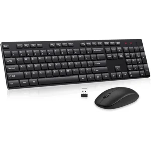 Wireless Keyboard and Mouse Combo, EDJO Silent Full Size Cordless USB Keyboard Mouse, 2.4GHz Lag-Free, Long Battery Life, for Computer, Laptop, PC, Chromebook, Windows (Black, 1 Pack)