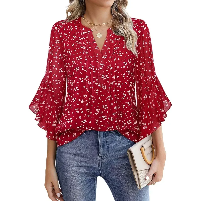 Timeson 3/4 Length Sleeve Womens Tops Dressy Casual Business Work Blouses Chiffon Fall Shirts
