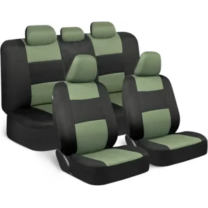 BDK PolyPro Car Seat Covers Full Set in Green on Black, Front and Rear Split Bench Seat Covers for Cars, Easy to Install Car Seats Cover Set and Accessories for Auto Trucks Van SUV - Green