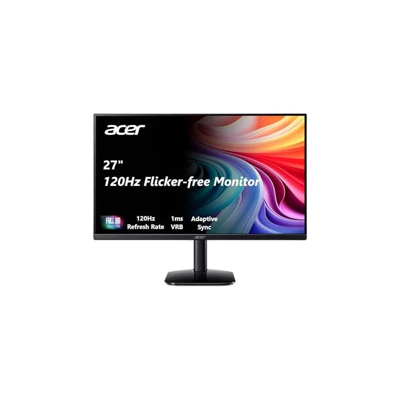 Acer 27 Inch Monitor- KB272-27 Inch FHD IPS (1920 x 1080) Display, Up to 120Hz Refresh Rate, 99% sRGB, Tilt, Adaptive-Sync Support (FreeSync Compatible) 1ms (VRB), sRGB 99% Color, HDMI & VGA Ports