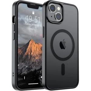 SUPFINE Magnetic for iPhone 14 Case & iPhone 13 Case (Compatible with MagSafe)(Military Grade Drop Protection) Translucent Matte Shockproof Phone Cover,Black