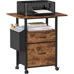 GYIIYUO 2 Drawer File Cabinet with 24'' Extended Desktop, Mobile Filing Cabinet, Rolling File Cabinet with Side Bag, Fabric Drawer, Fits A4/Letter Size, Printer Stand Home Office, Light Brown