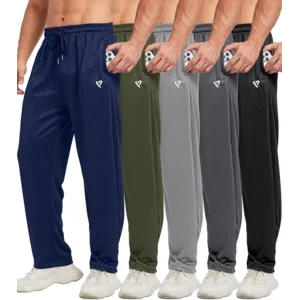 5 Pack Mens Sweatpants Open Bottom Joggers for Men with Zip Pockets Loose Fit Mesh Athletic Pants for Running,Casual