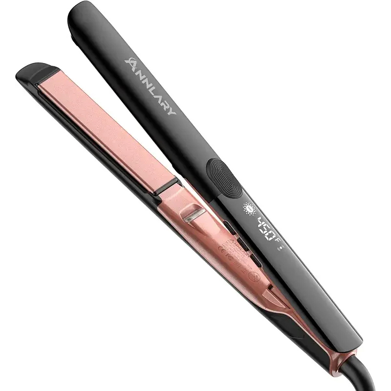 Hair Straightener 1 Inch Flat Iron and Curler 2 in 1 Titanium Ceramic Ionic Dual Voltage Straightener with Heat-Resistant Silicone, for Less Frizz, Shinier & Smoother