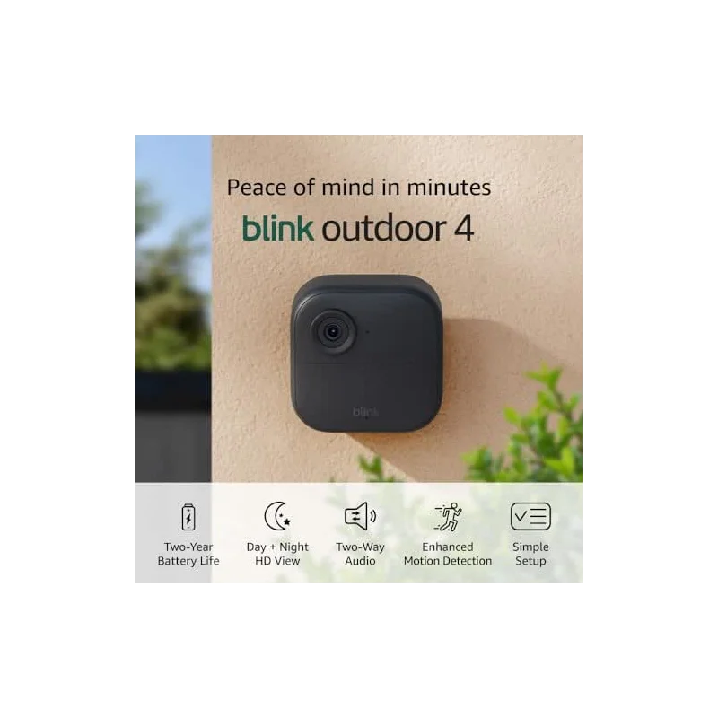 Blink Outdoor 4 – Wireless smart security camera, two-year battery life, 1080p HD day and infrared night live view, two-way talk. Sync Module Core included – 3 camera system