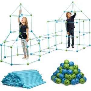 132 Piece Fort Building Kit - Indoor Play Engineering Set with Connecting Sticks & Balls - Creative STEM Building Toys for Kids Play Spaces, Tents & Hideouts